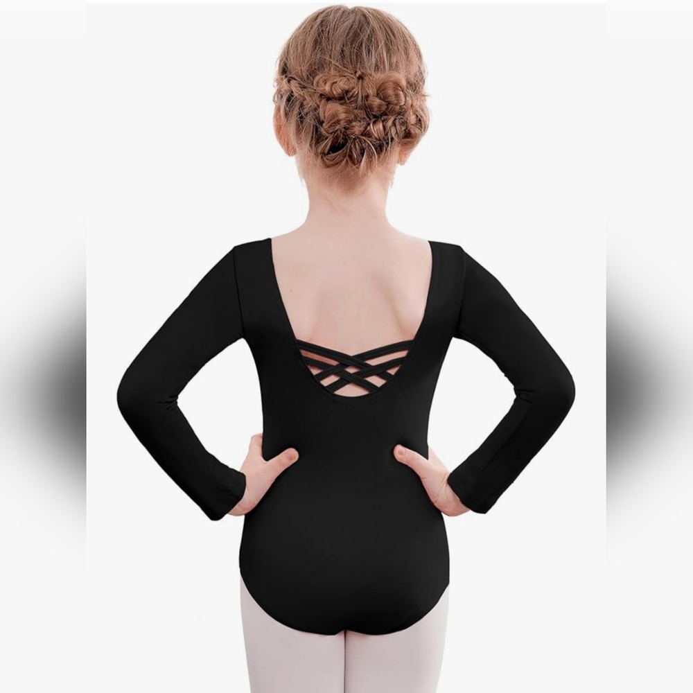 Zaclotre NWT  GIRLS  Leotard Long Sleeve Crisscross Ballet - Black 130( 4/5 Yrs)